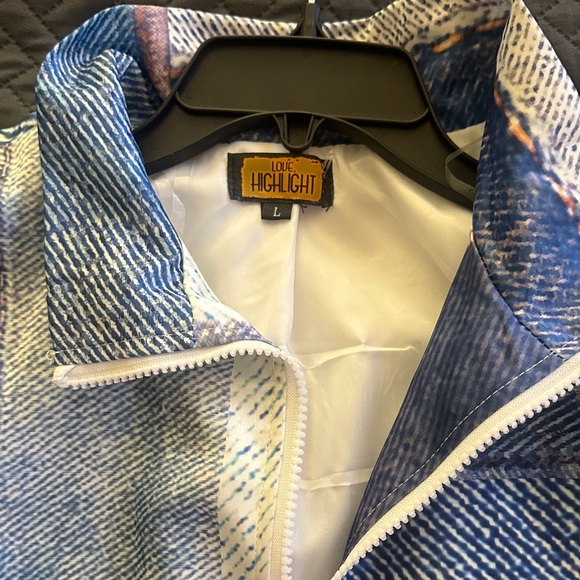 Patchwork Denim-Print Zip Front Vest - Blue/White - Picture 4 of 7